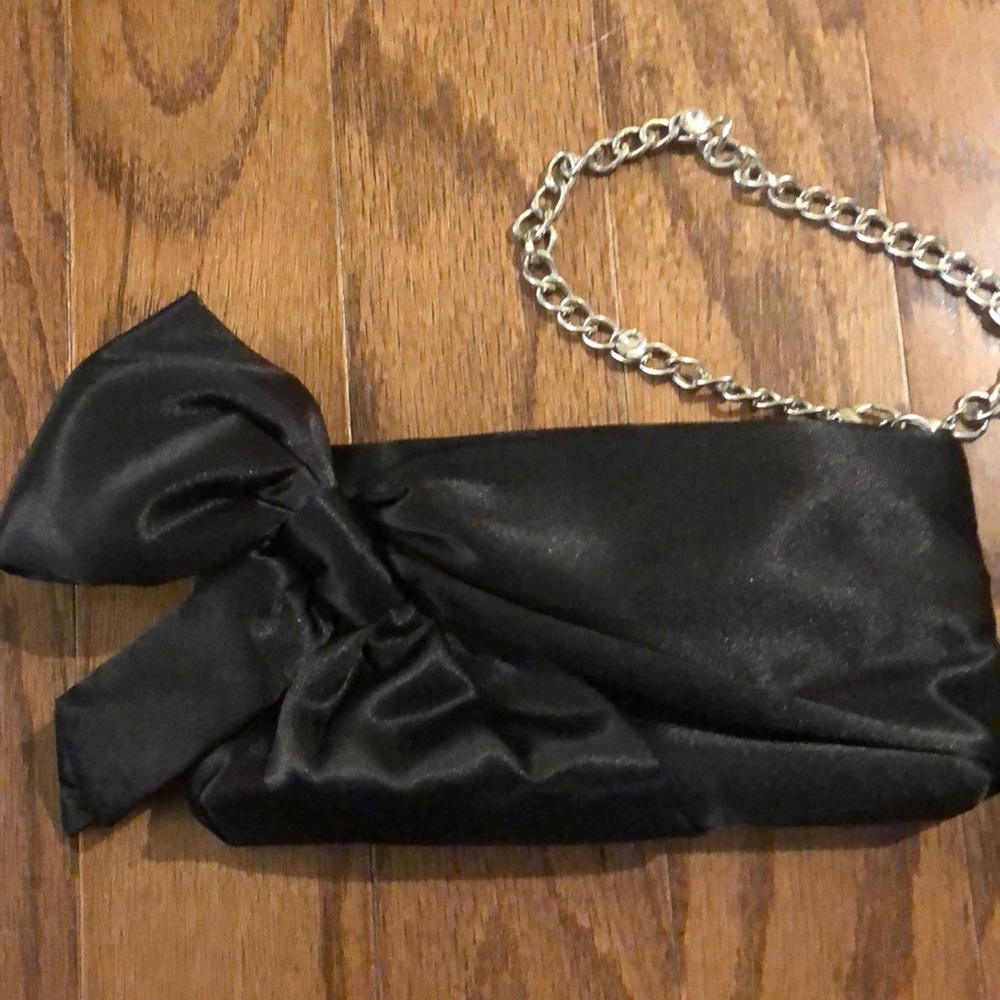 White House Black Market Black Satin bow clutch